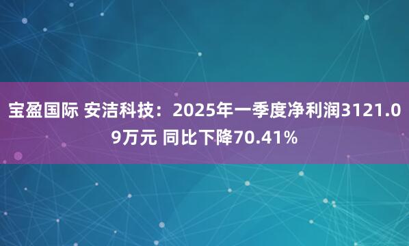 宝盈国际 安洁科技：2025年一季度净利润3121.09万元 同比下降70.41%